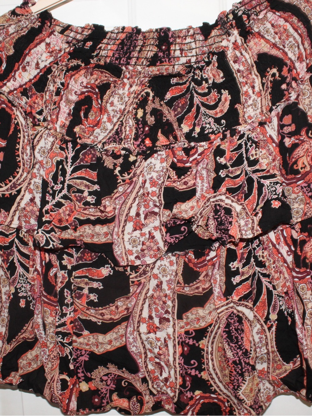 Boho Tiered Paisley Midi Skirt - Black & Rust